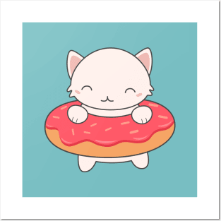 Kawaii Cute Donut Cat T-Shirt Posters and Art